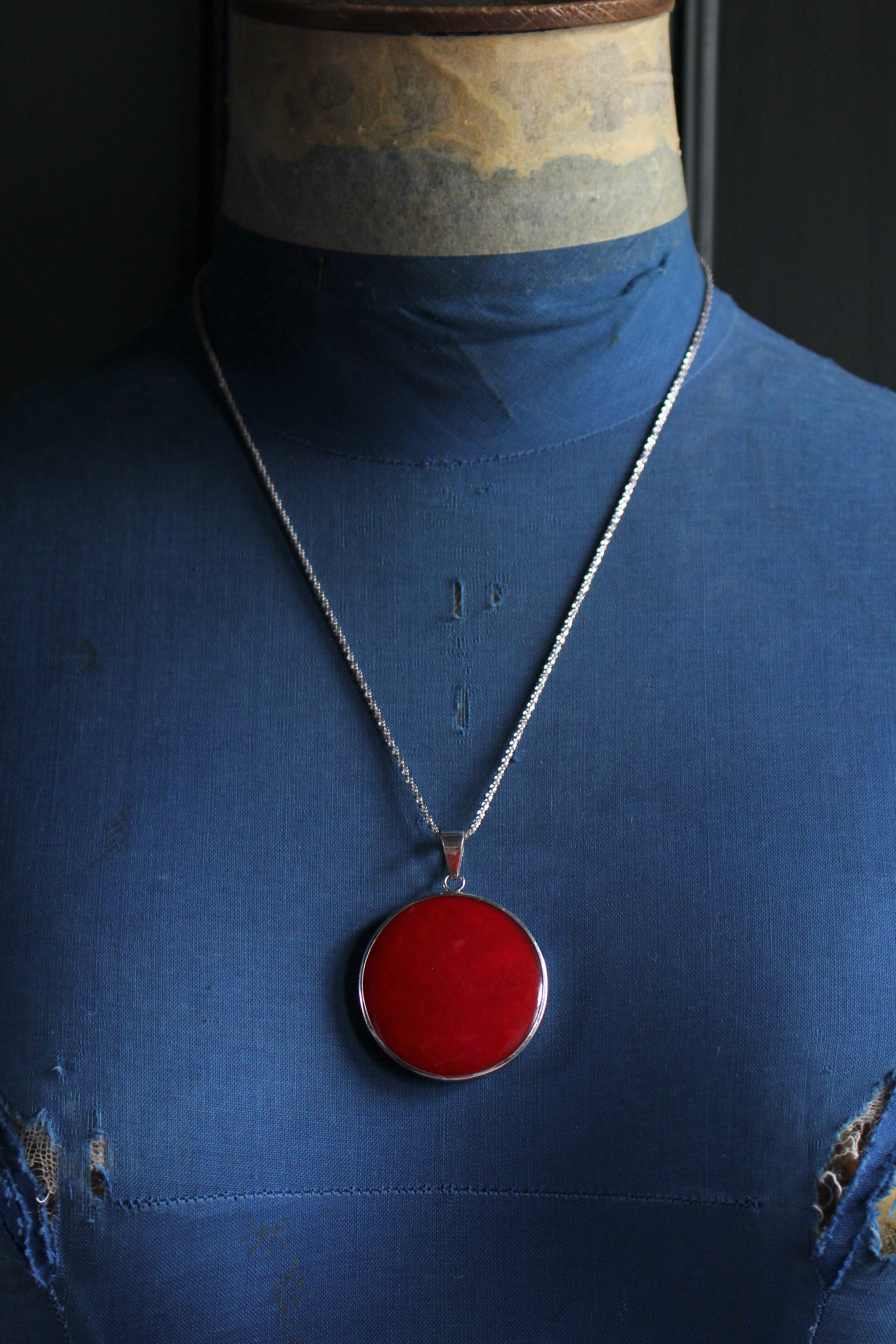 Vintage Red and Mother of Pearl Sterling Silver Pendant