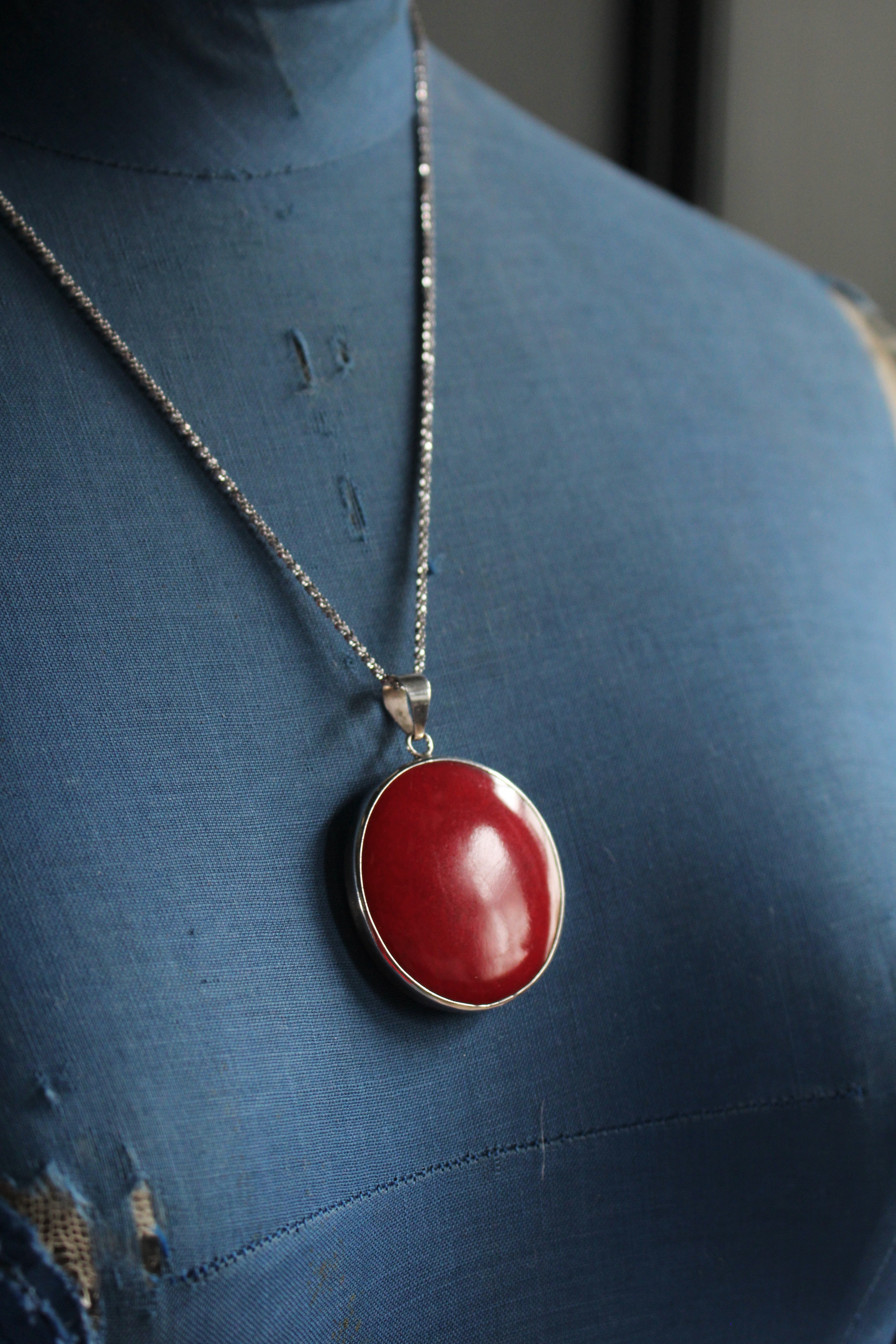 Vintage Red and Mother of Pearl Sterling Silver Pendant