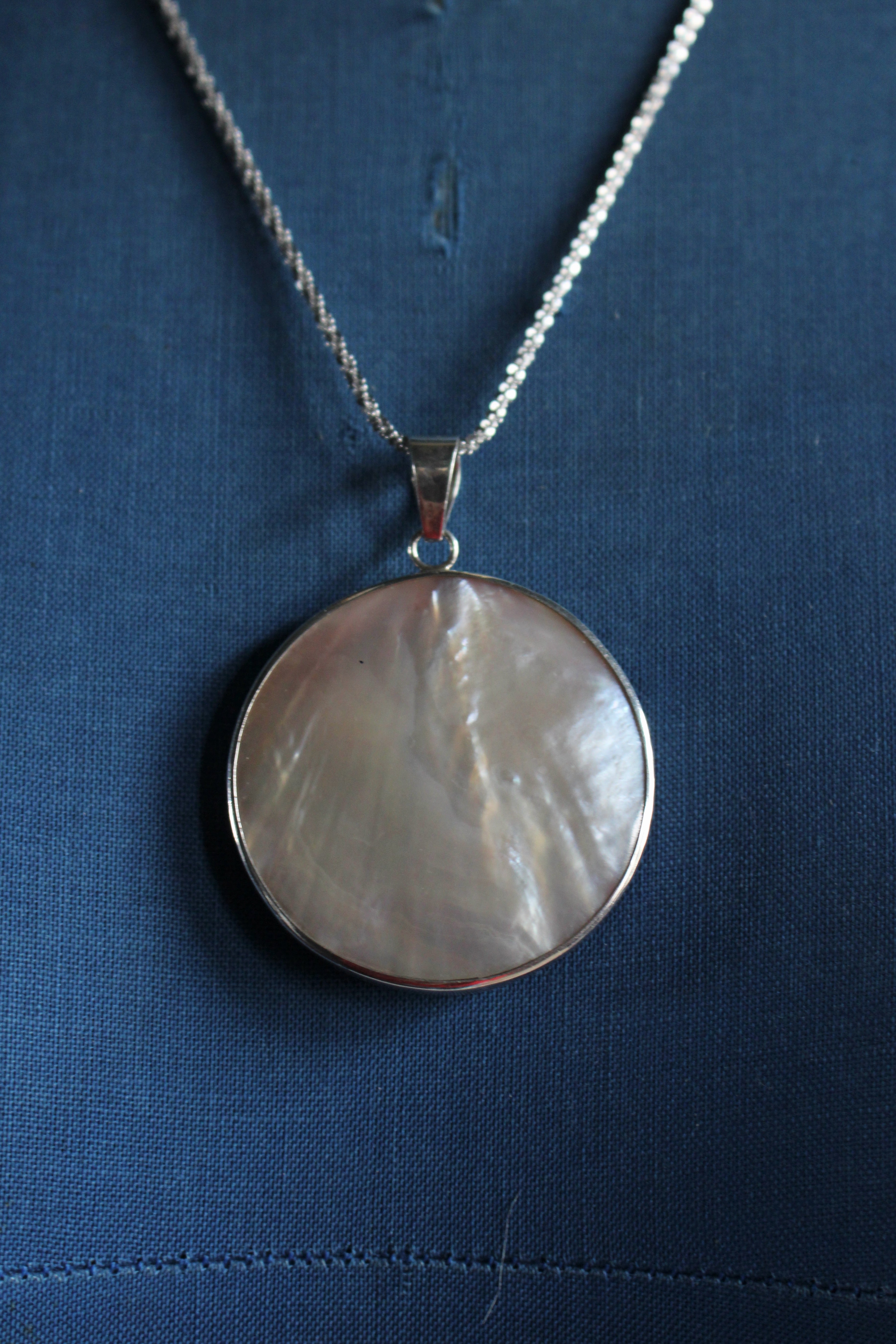 Vintage Red and Mother of Pearl Sterling Silver Pendant