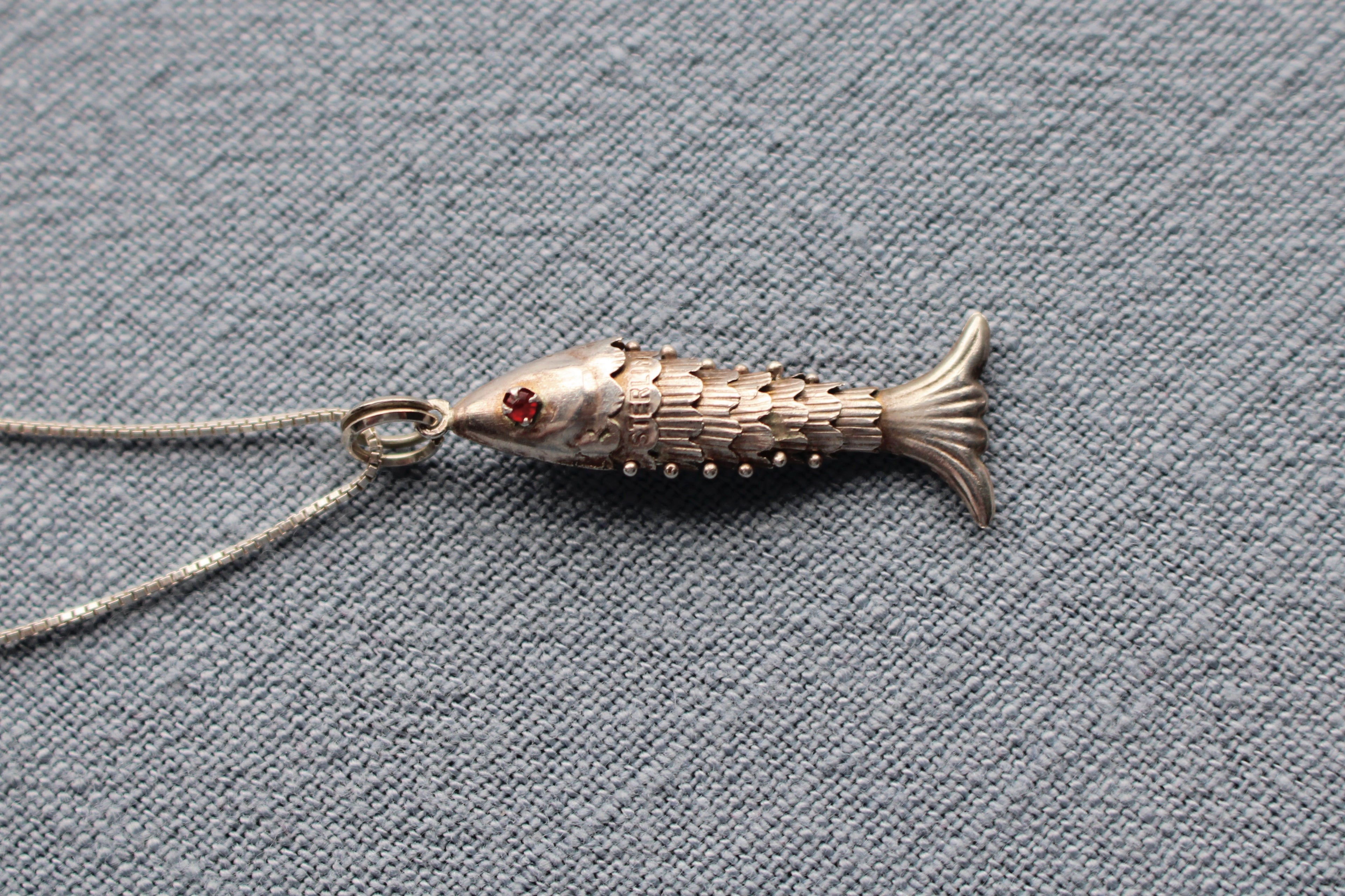 Vintage Sterling Silver Articulated Fish Pendant