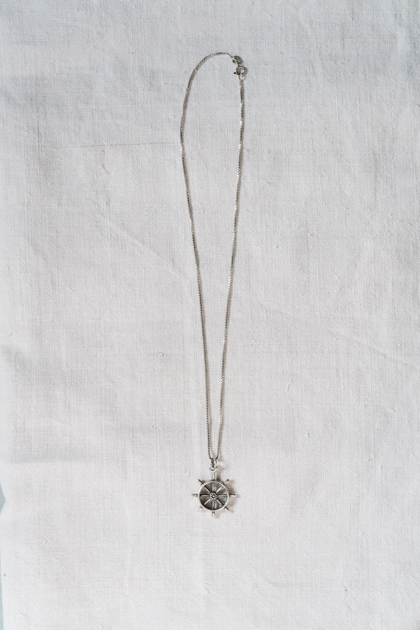 Vintage  Silver Ships Wheel Pendant Necklace