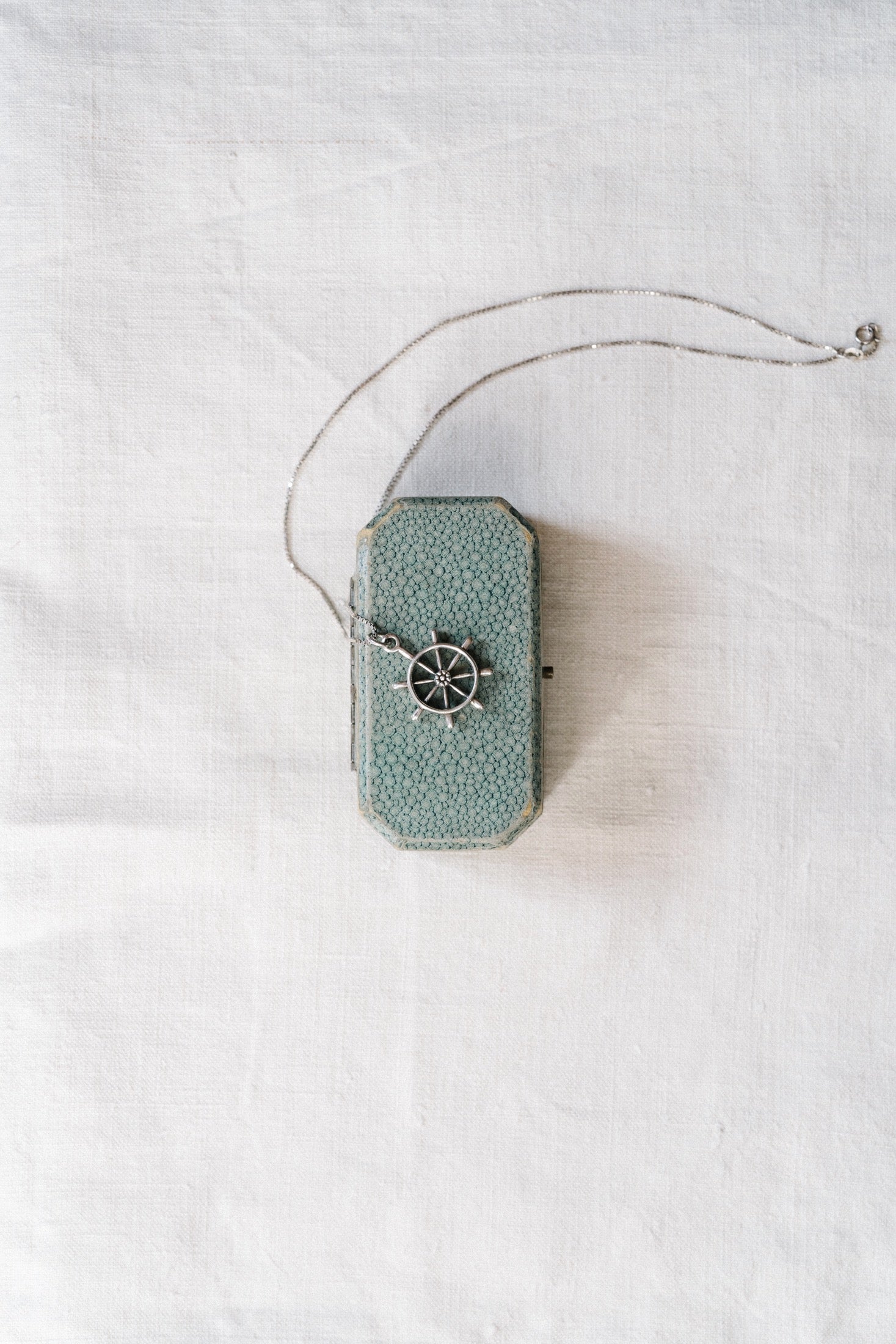 Vintage  Silver Ships Wheel Pendant Necklace