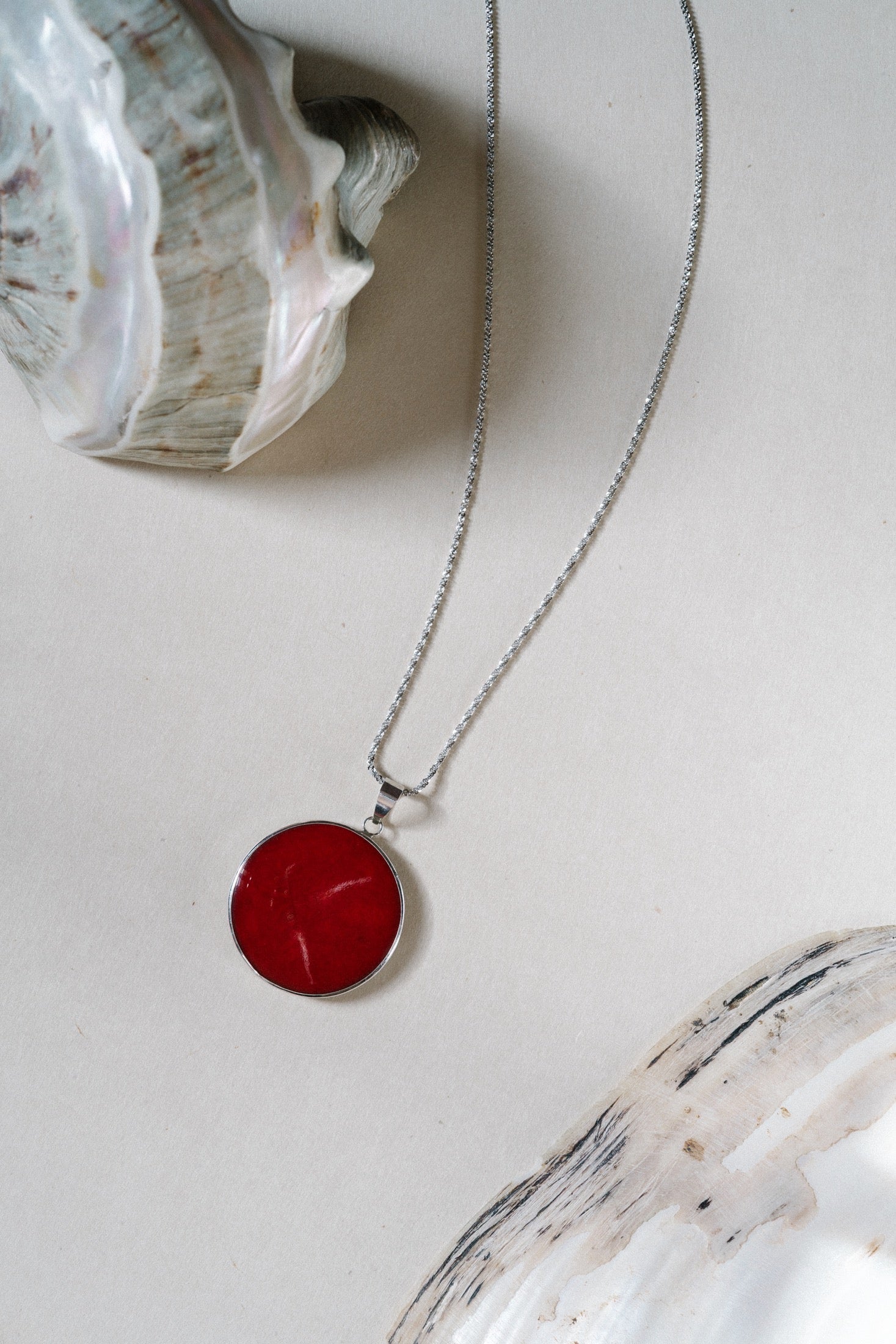 Vintage Red and Mother of Pearl Sterling Silver Pendant